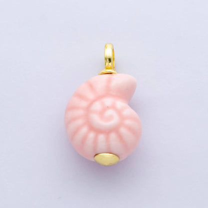 24K Gold Filled Nature Floral Mushroom Pet Sea Sell Ceramic Drop Charm: 21 Pink House