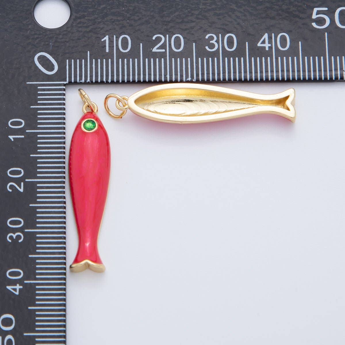 18K Gold Filled Blue, Green, Red Enamel Sardine Fish Charm | AF404 AF-779: Red