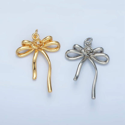 24K Gold Filled Rose Flower Ribbon Bow Multidimensional Charm in Gold & Silver | E373: Silver