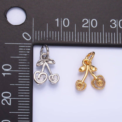 24K Gold Filled CZ Heart Cherry Fruit Charm in Gold & Silver | W321: Silver