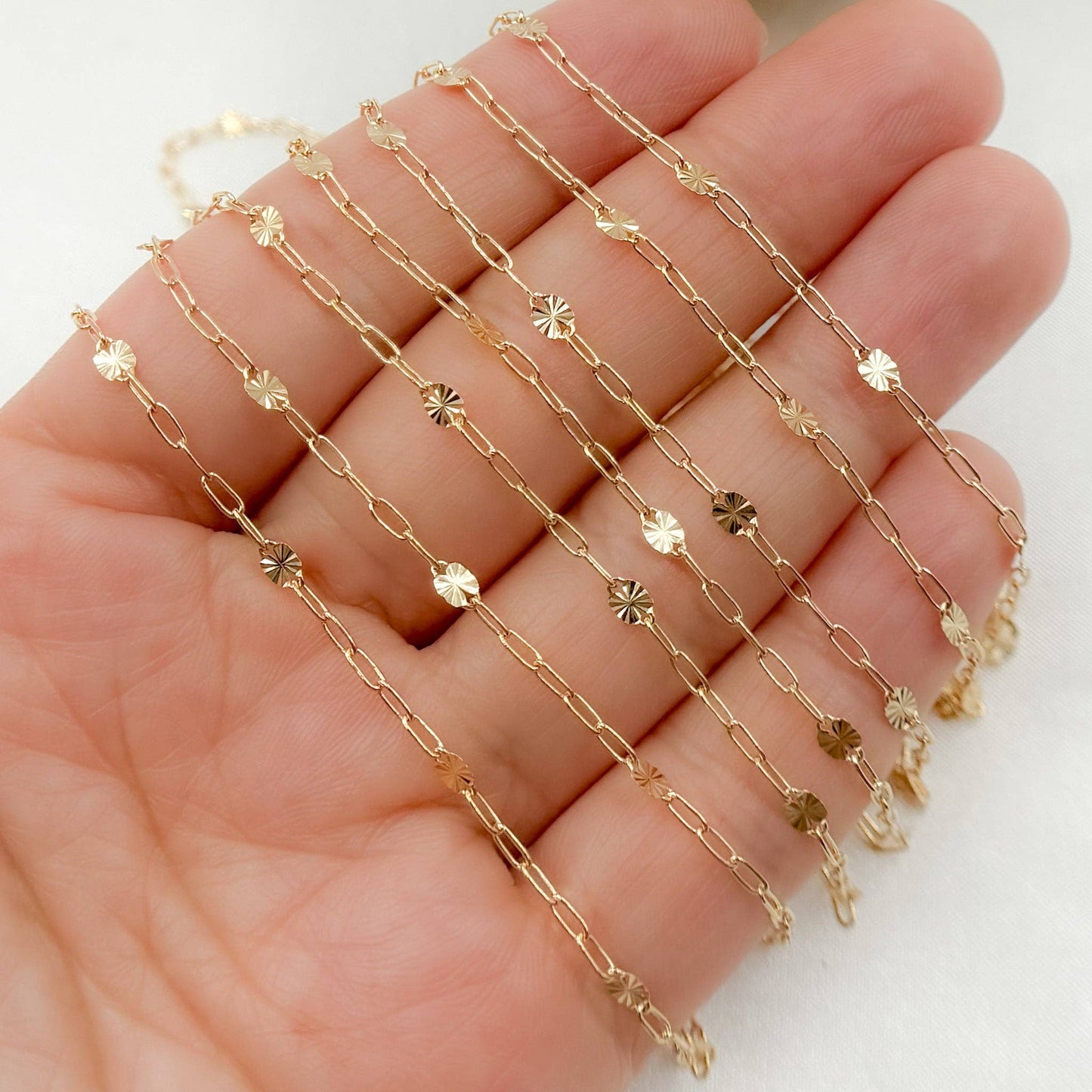 Permanent Jewelry 14K Gold-Filled Smooth Paperclip and Diamond Cut Marina Link Chain: 2.1mm-3mm / 7in / Paperclip