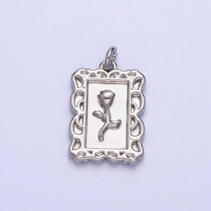 Mini Gold Frame Rose Charm Silver Belle Flower in the Picture frame AC751 AC752: Silver