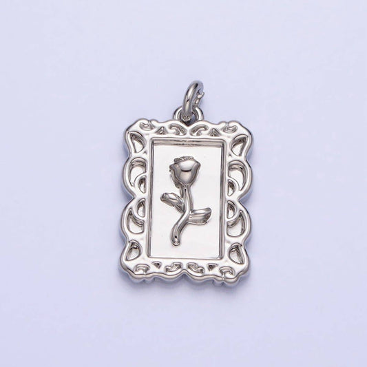 Mini Gold Frame Rose Charm Silver Belle Flower in the Picture frame AC751 AC752: Silver