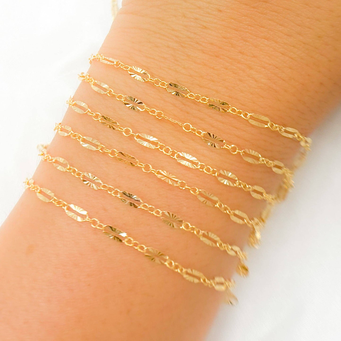 Permanent  Jewelry 14K Gold Filled Diamond Cut Marina Link Chain: 5.1mm-6mm 7in