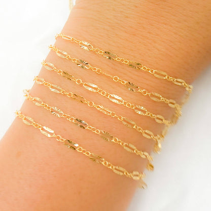 Permanent  Jewelry 14K Gold Filled Diamond Cut Marina Link Chain: 5.1mm-6mm 7in