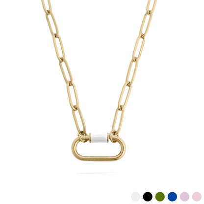 18K Gold PVD Colorful Carabiner Necklace: Purple / 18"+2"