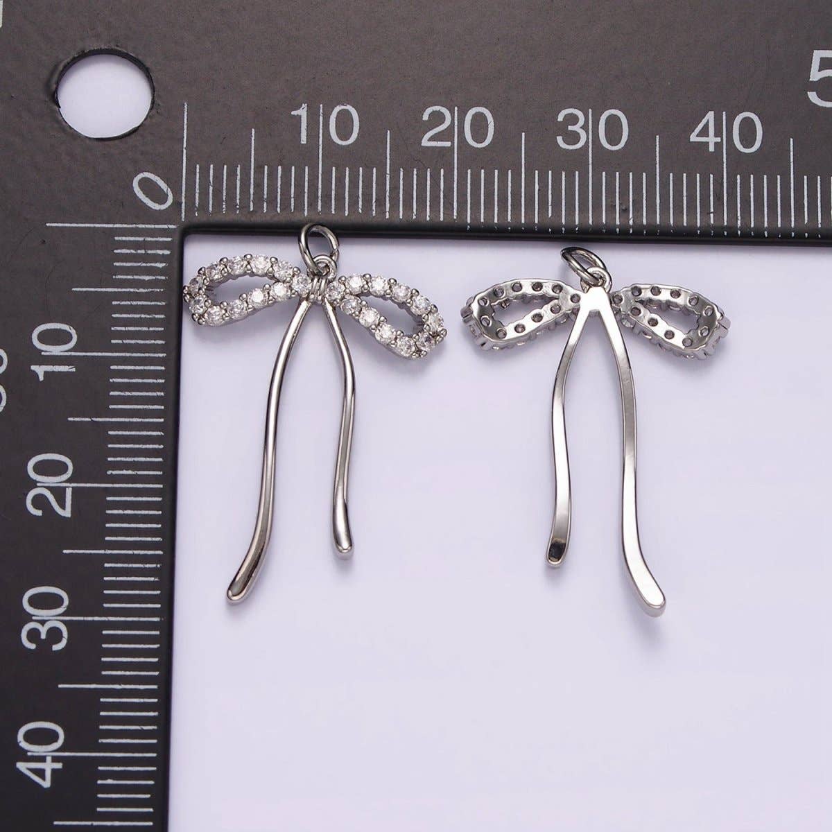 14K Gold Filled 30mm Ribbon Bow Micro Paved CZ Charm in Gold & Silver | AG495: Silver