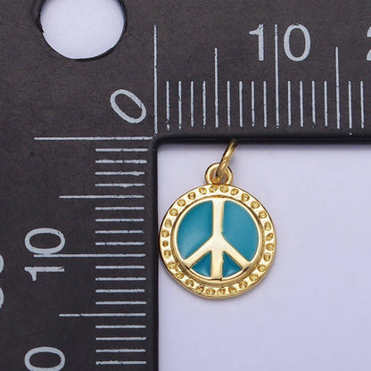 16K Gold Filled Teal Enamel Peace Symbol Round Add-On Charm | AC1284 AC1285: Silver