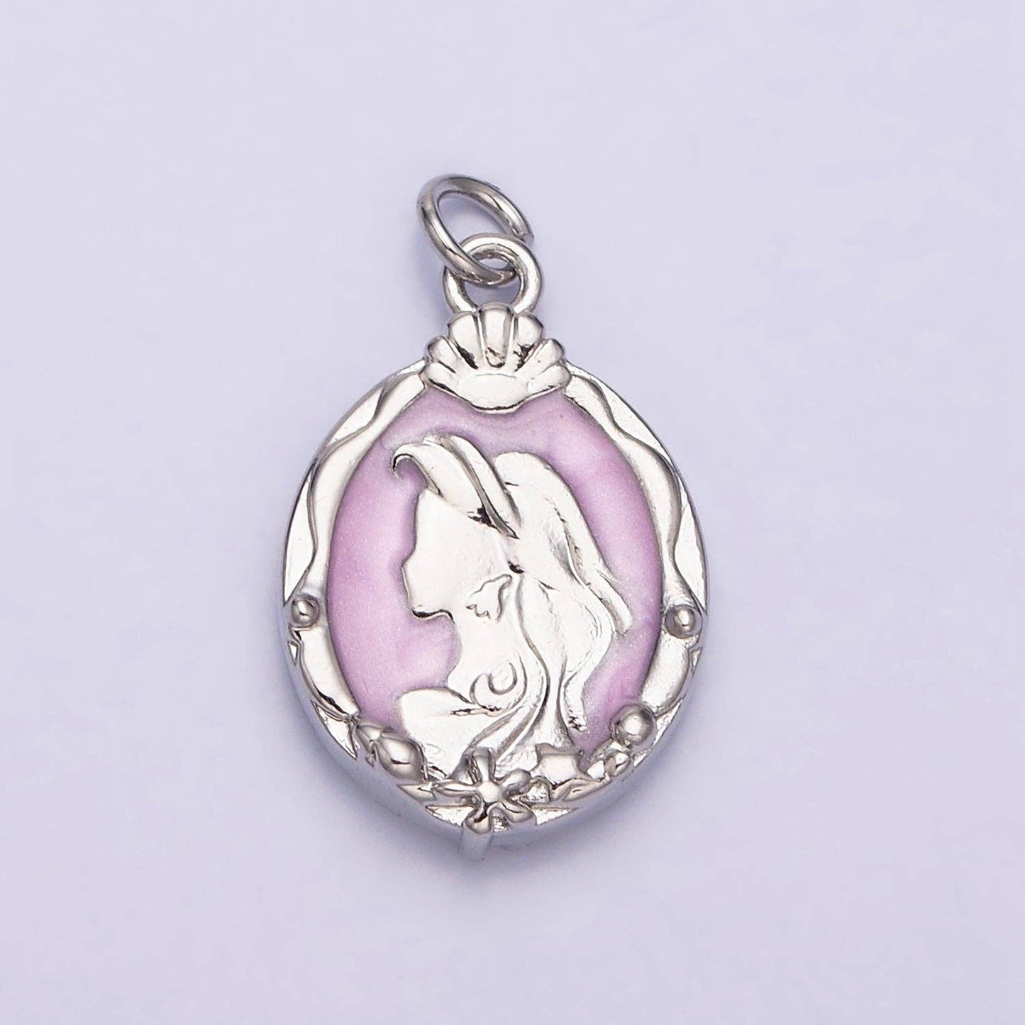 16K Gold Filled Double Sided Princess Mermaid  White, Pink, Blue Sparkly Enamel Charm in Gold & Silver | AC1087 - AC1092: Gold / White