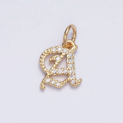 16K Gold Filled Initial Letter Old English Font Personalized Micro Paved Add-On Charm | A-572-A-584: ALL INITIAL