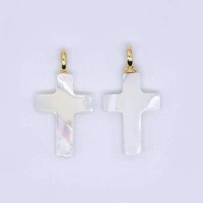 24K Gold Shell Pearl Shiny Holy Cross Charm Pendant | AF-552 P-1738: Small