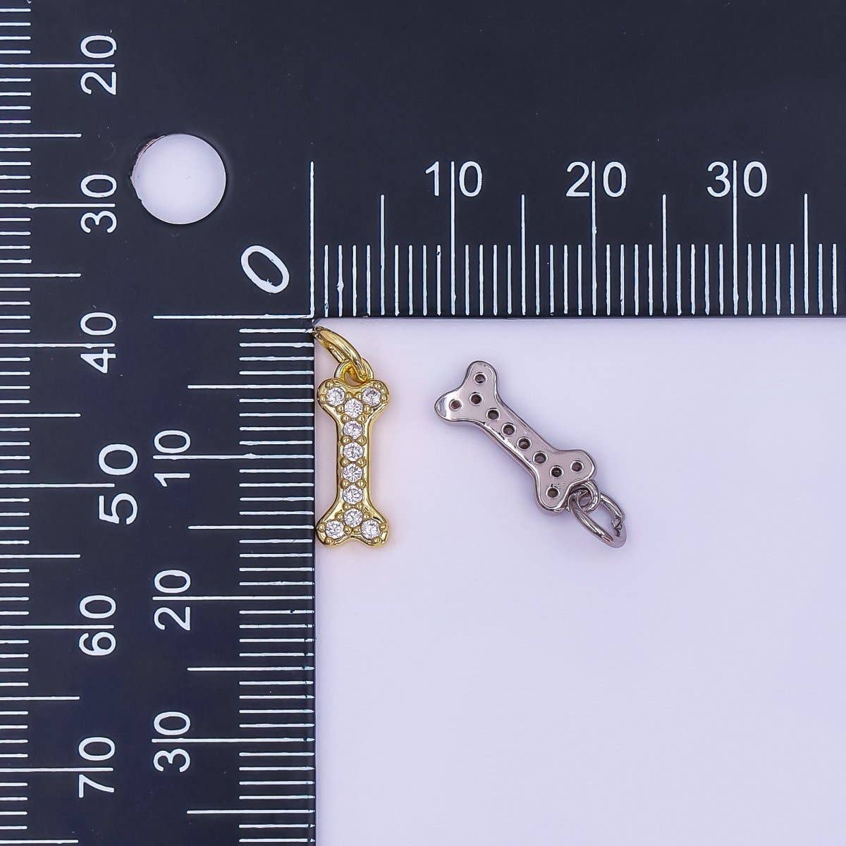 24K Gold Filled Micro Paved CZ Animal Dog Bone Charm in Gold & Silver | N978: SILVER