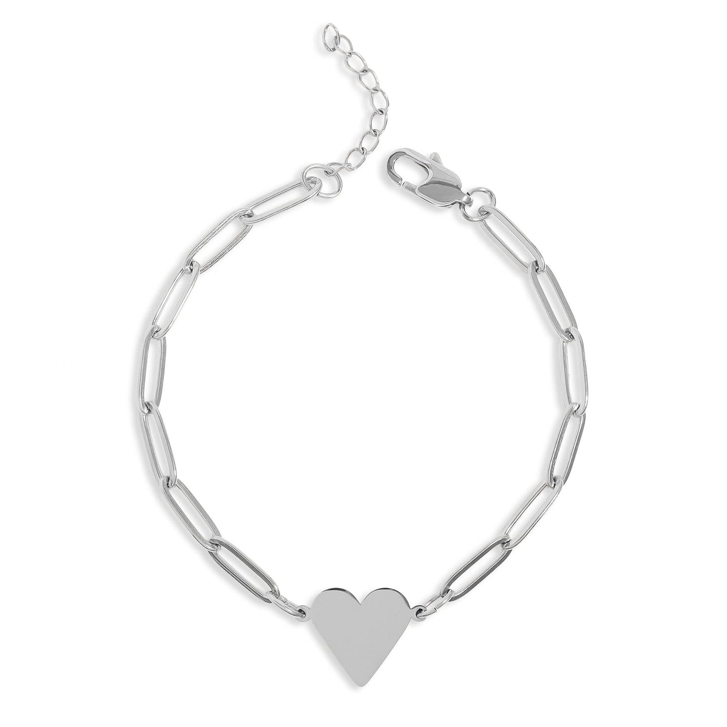 18K PVD Coated Stainless Steel Paperclip Heart Bracelet: Stainless / 7+1"