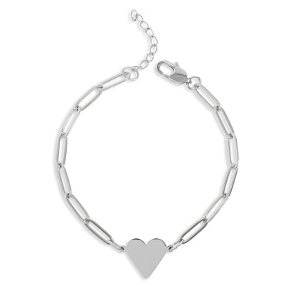 18K PVD Coated Stainless Steel Paperclip Heart Bracelet: Stainless / 7+1"