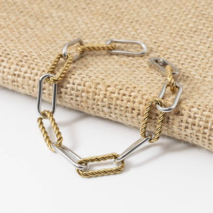 18K Gold Stainless Steel Mixed Metal Twist Chain Bracelet: Mixed Metal