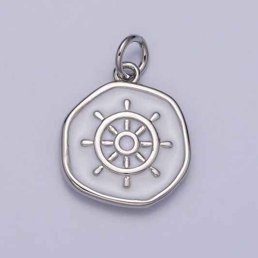 24K Gold Filled Nautical Boat Steering Wheel Helm Round Charm in Gold & Silver N-745 AC-326: Silver