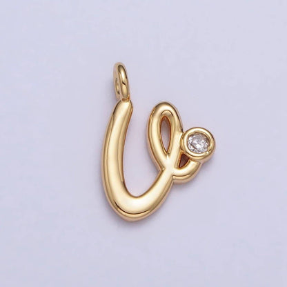 Gold Initial Alphabet Lower Case Cursive Letter Clear CZ Personalized Charm | A-507-A-519: Letter S