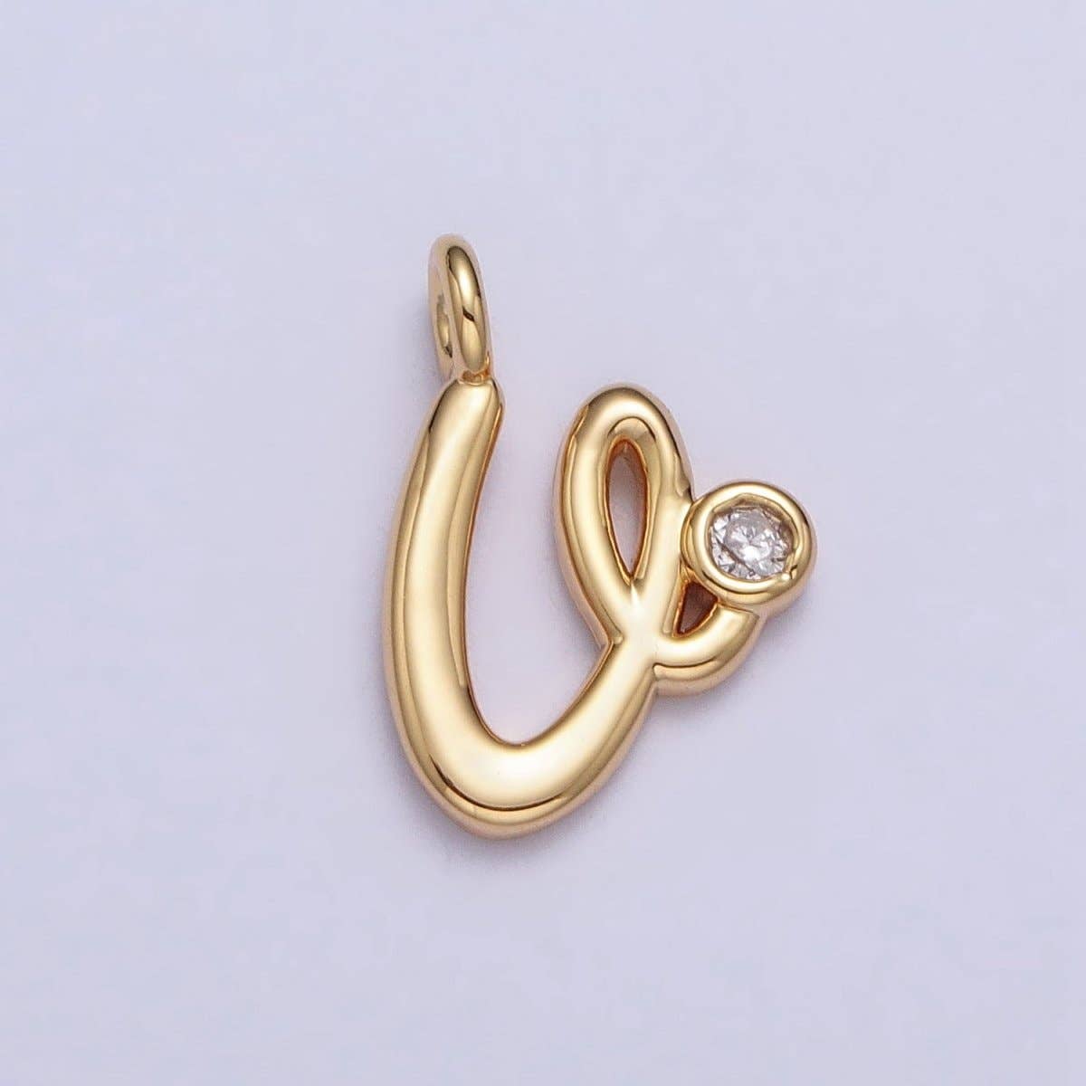 Gold Initial Alphabet Lower Case Cursive Letter Clear CZ Personalized Charm | A-507-A-519: Letter R