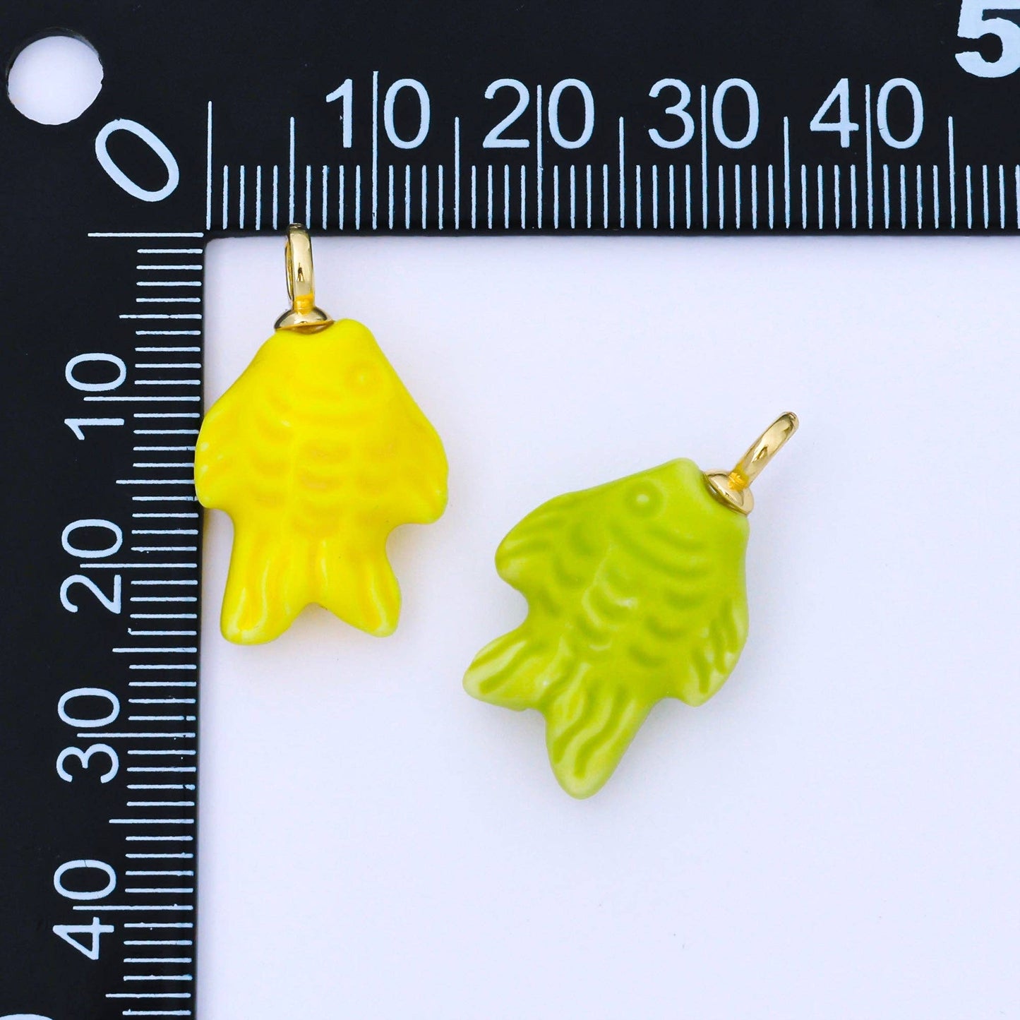24K Gold Filled 25mm Orange, Red, Yellow, Blue, Green, Teal Fish Ceramic Porcelain Drop Charm | C960 - C963: Blue