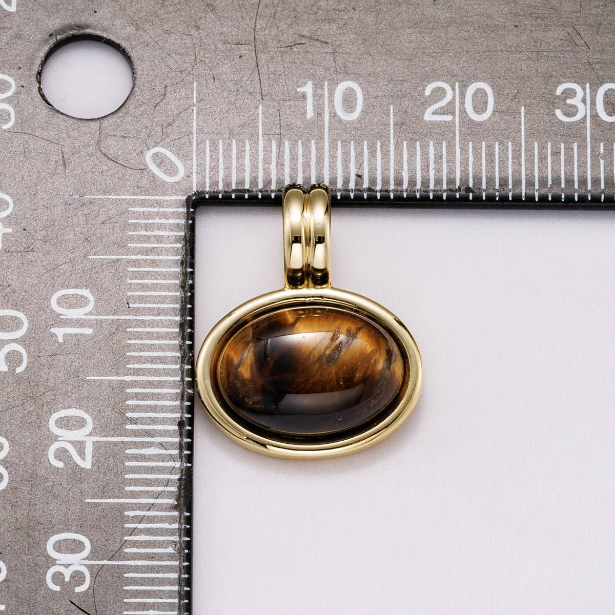 16K Gold Filled 21mm Tiger Eye Cabochon Natural Gemstone Oval Bezel Pendant | Charms-00548