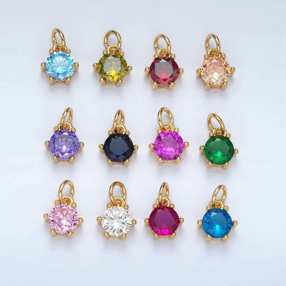 24K Gold Filled 8mm Round CZ Birthstone Personalized Charm | AG871 - AG876: December - Zircon