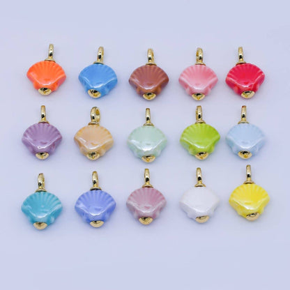 24K Gold Filled 12mm Handmade Ceramic Clam Seashell Charm | AF1577 - 1582: Light Green