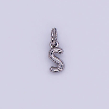 White Gold Filled 10mm Initial Letter Chubby Balloon Mini Charm | A029 - A041: Letters Set