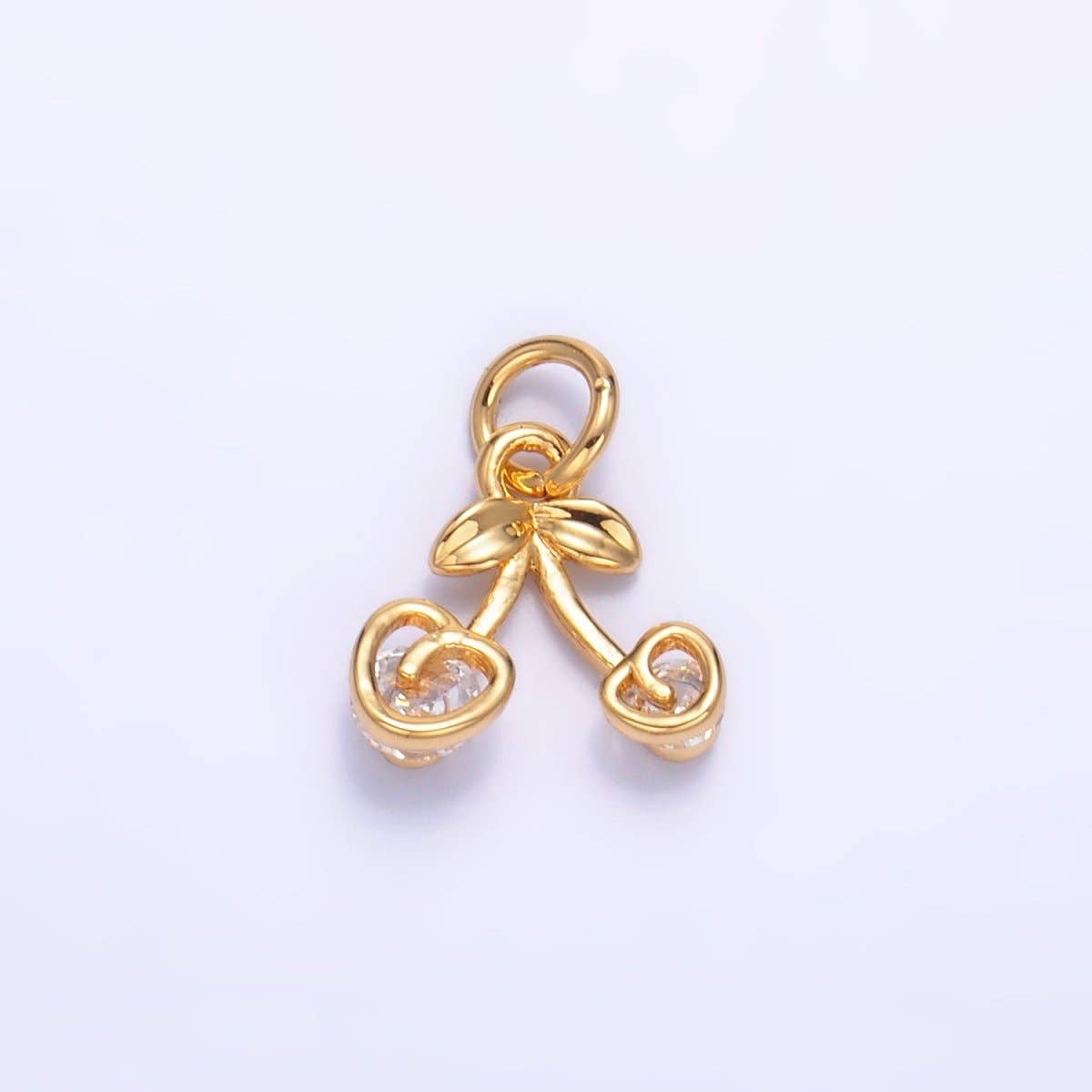 24K Gold Filled CZ Heart Cherry Fruit Charm in Gold & Silver | W321: Silver
