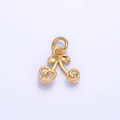 24K Gold Filled CZ Heart Cherry Fruit Charm in Gold & Silver | W321: Silver