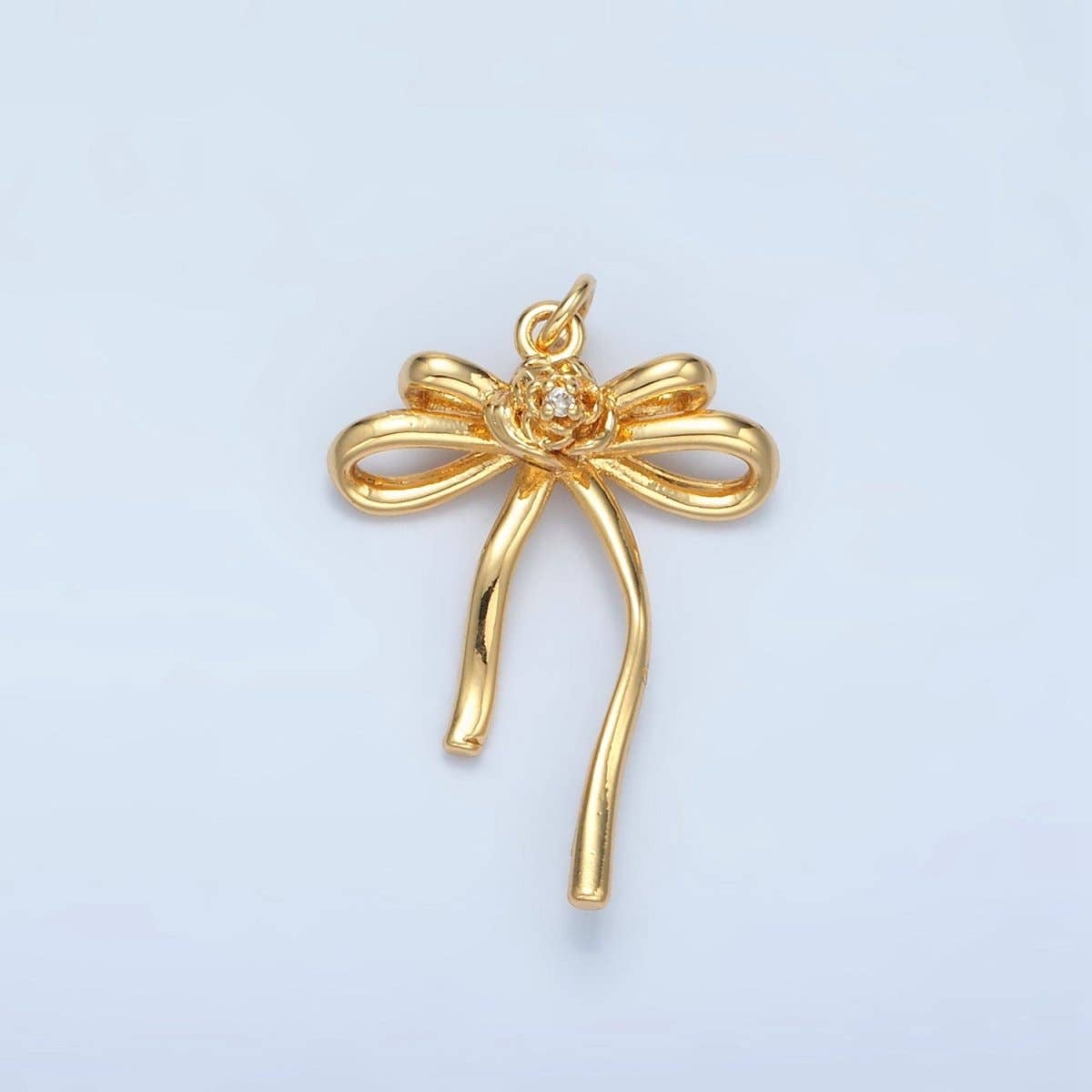 24K Gold Filled Rose Flower Ribbon Bow Multidimensional Charm in Gold & Silver | E373: Silver