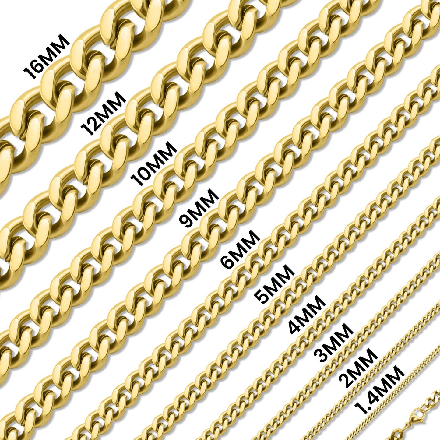 18K Gold PVD Stainless Steel Curb Chain Necklace: 18" / 4mm