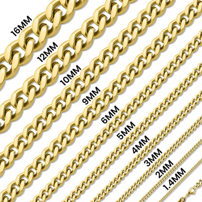 18K Gold PVD Stainless Steel Curb Chain Necklace: 18" / 4mm