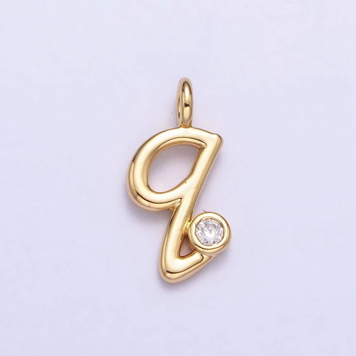 Gold Initial Alphabet Lower Case Cursive Letter Clear CZ Personalized Charm | A-507-A-519: Letter A