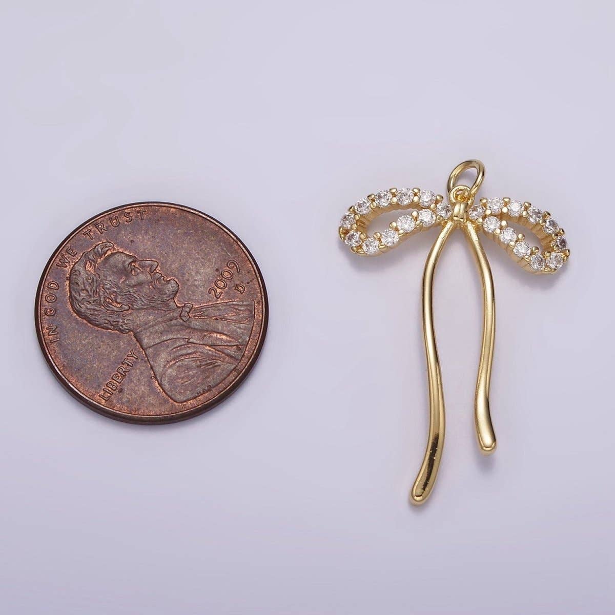 14K Gold Filled 30mm Ribbon Bow Micro Paved CZ Charm in Gold & Silver | AG495: Silver