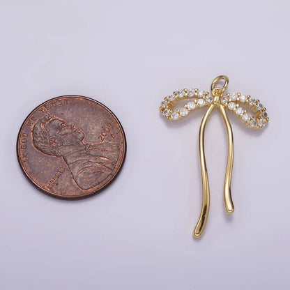 14K Gold Filled 30mm Ribbon Bow Micro Paved CZ Charm in Gold & Silver | AG495: Silver