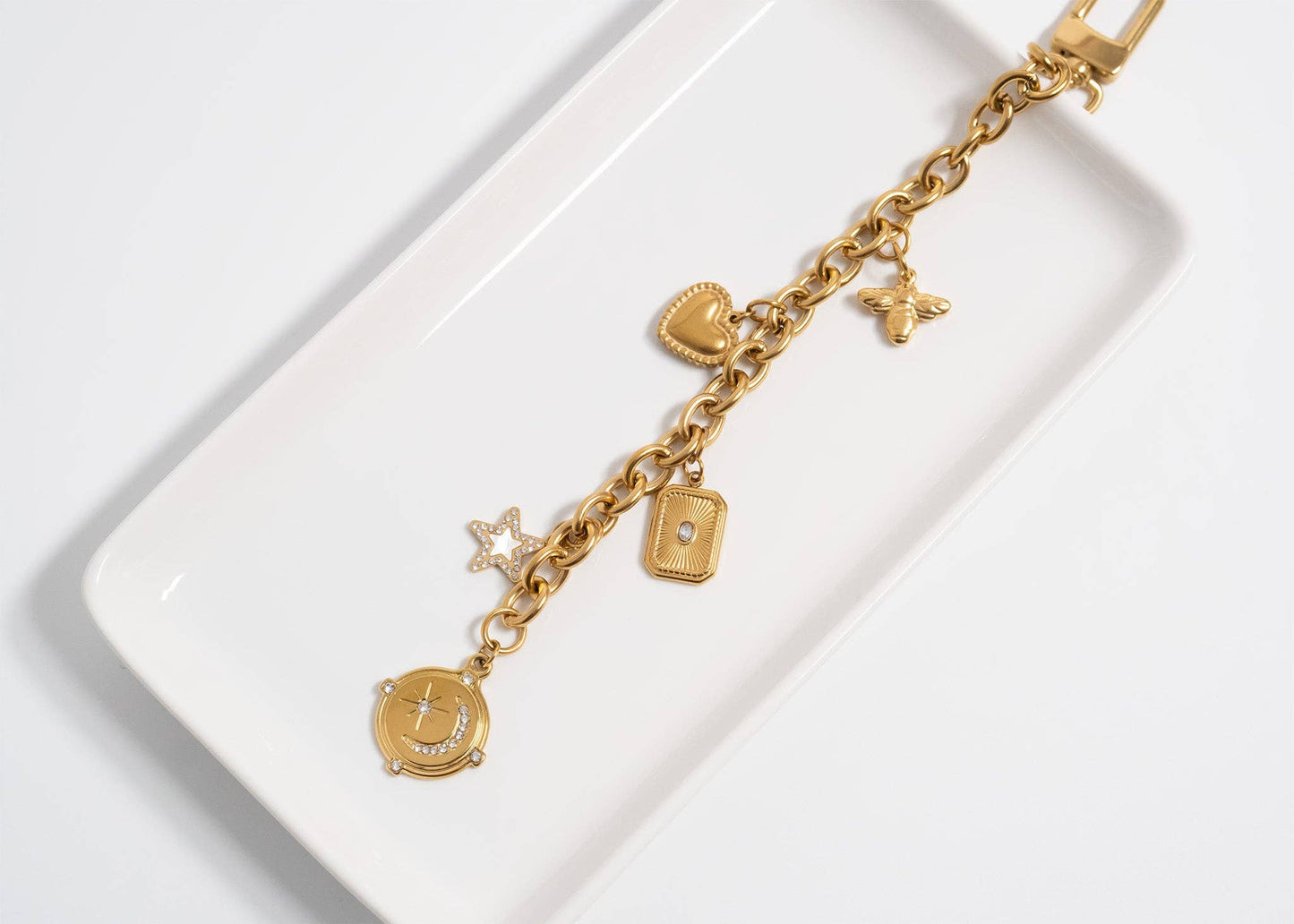 18K Gold Stainless Steel Charm Key Chain: Stainless
