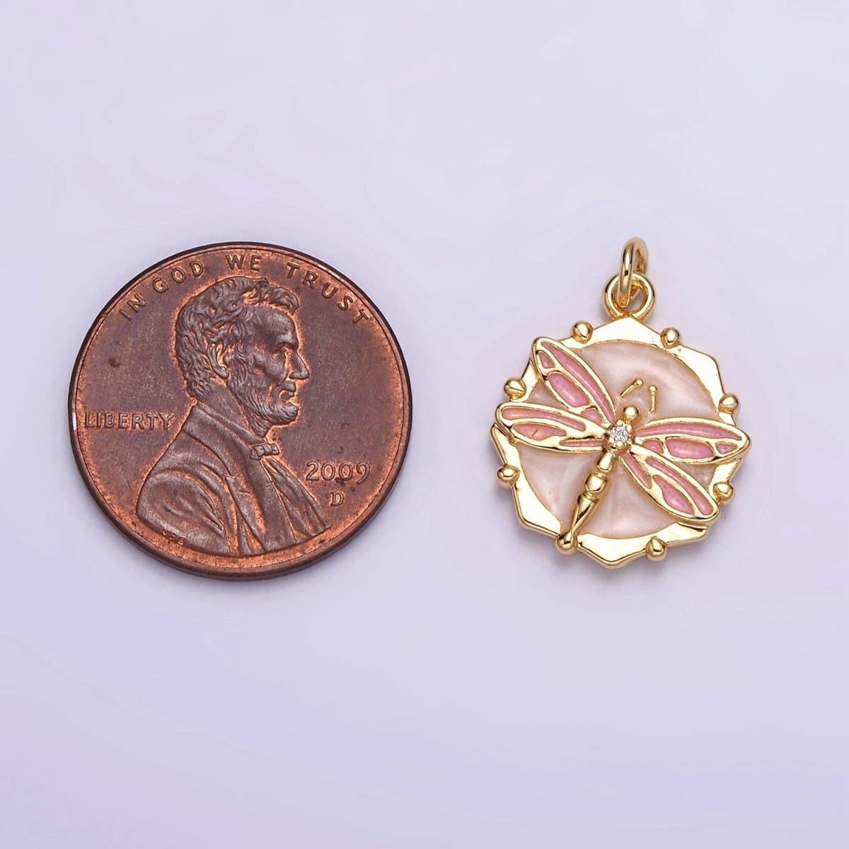 16K Gold Filled Dragonfly Insect White, Pink, Blue Sparkly Enamel Hexagonal Charm | AC1555 - AC1560: Silver / White