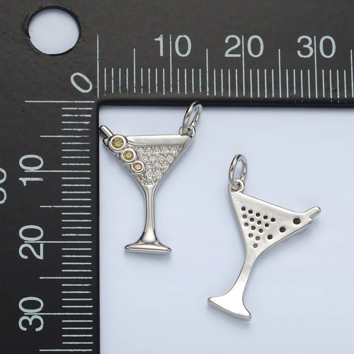 14K Gold Filled Micro Paved CZ Mini Martini Alcohol Drinks Charm in Gold & Silver | M502: Silver