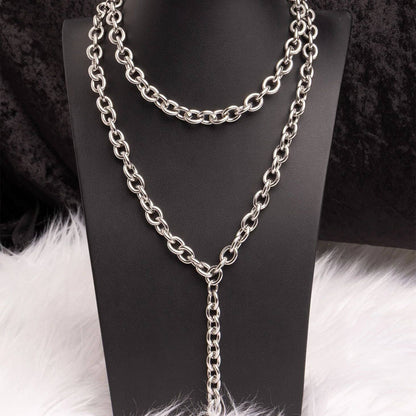 18K Gold PVD Stainless Steel Chunky Chain Lariat Necklace: Gold