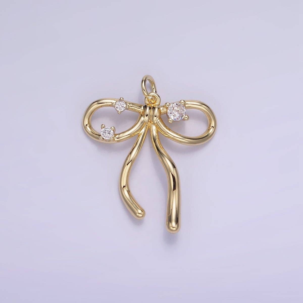 14K Gold Filled CZ Coquette Ribbon Tied Bow Charm | W539