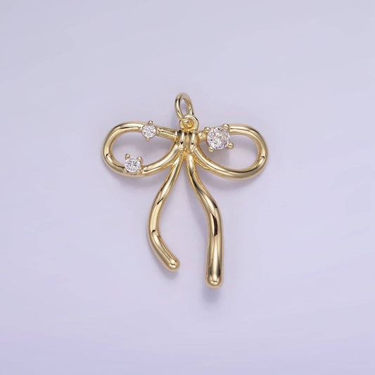 14K Gold Filled CZ Coquette Ribbon Tied Bow Charm | W539