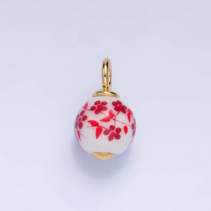 24K Gold Filled Nature Floral Mushroom Pet Sea Sell Ceramic Drop Charm: 21 Pink House