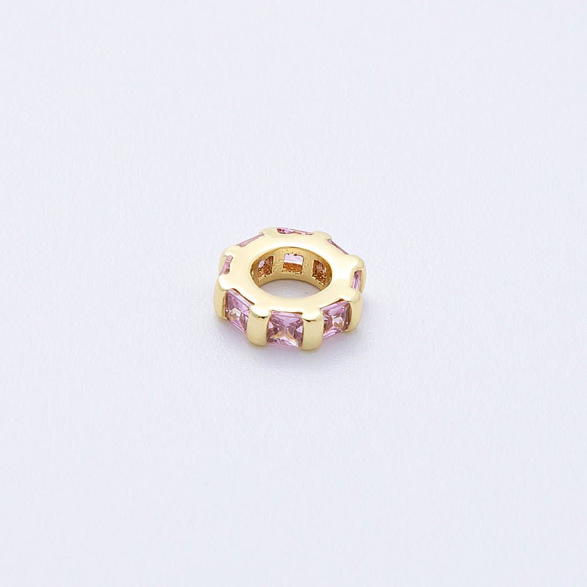 16K Gold Filled 8mm Personalized Birthstone Micro Paved Round CZ Rondelle Spacer Bead | Beads-00152 ~ Beads-00163: October - Pink Tourmaline