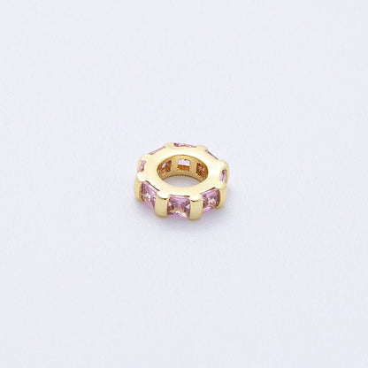 16K Gold Filled 8mm Personalized Birthstone Micro Paved Round CZ Rondelle Spacer Bead | Beads-00152 ~ Beads-00163: October - Pink Tourmaline
