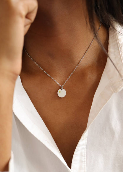 Stainless Steel Blank Engravable Circle Birthstone Charm: May/Emerald