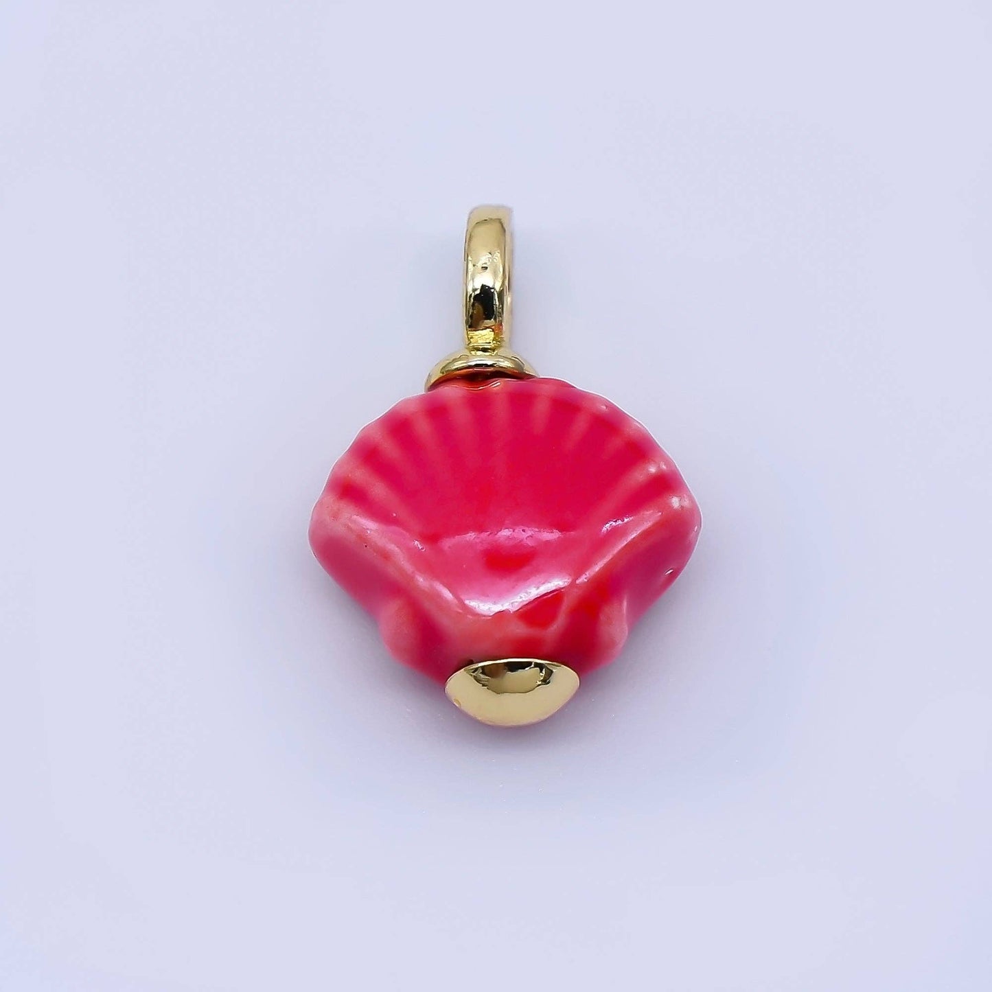 24K Gold Filled 12mm Handmade Ceramic Clam Seashell Charm | AF1577 - 1582: Light Green