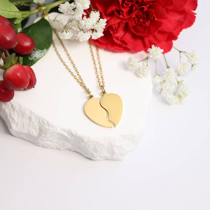Engravable Break Apart Heart Necklace Set: Stainless