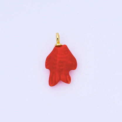 24K Gold Filled 25mm Orange, Red, Yellow, Blue, Green, Teal Fish Ceramic Porcelain Drop Charm | C960 - C963: Green