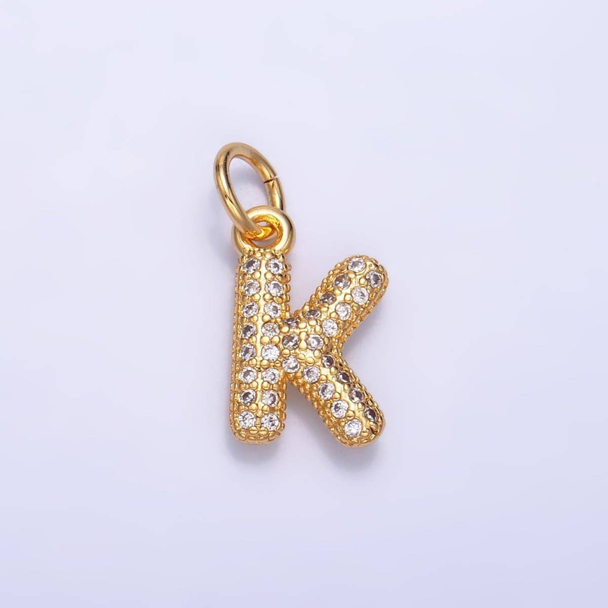 24K Gold Filled Micro Paved CZ Chubby Balloon Initial Letter Pendant | A015 - A027: Set