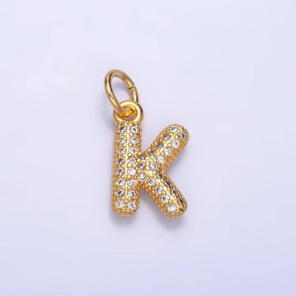 24K Gold Filled Micro Paved CZ Chubby Balloon Initial Letter Pendant | A015 - A027: Set